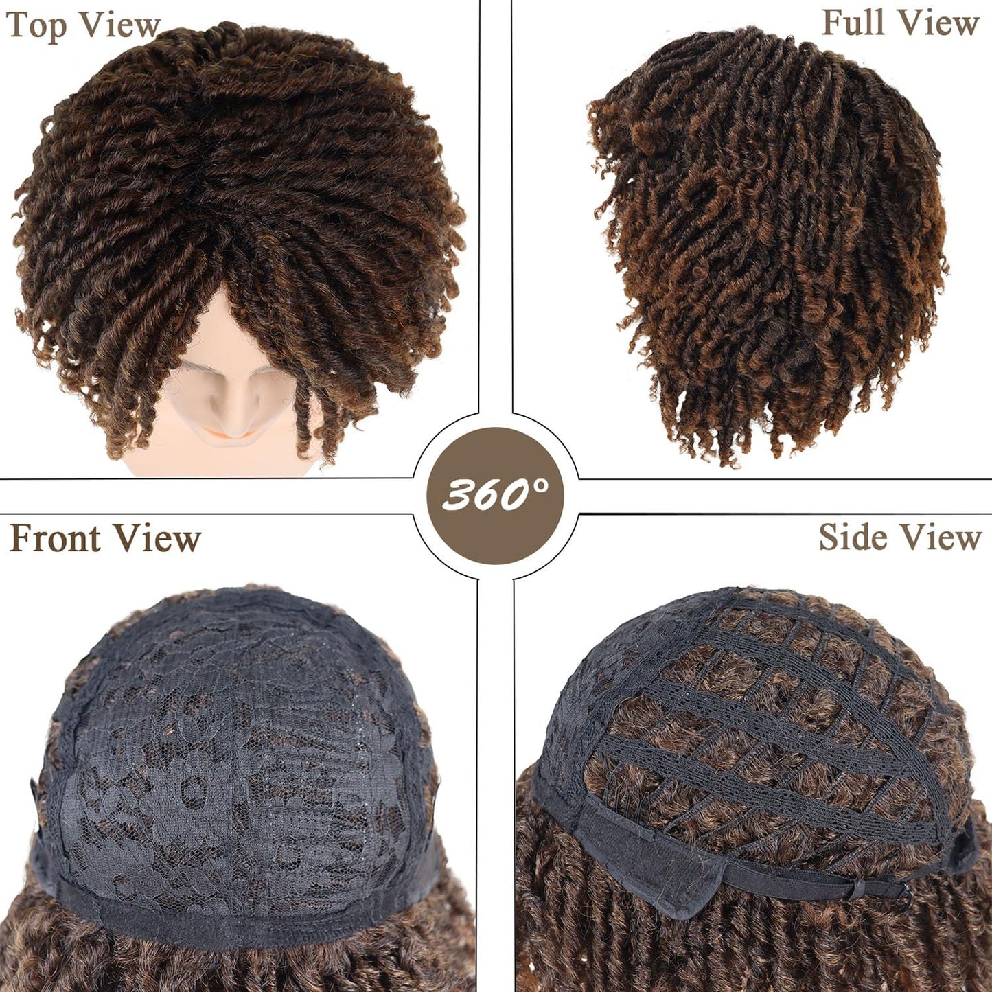 GNIMEGIL Ombre Brown Dreadlocks Wigs for Men Medium Length Afro Hairstyle Fake Braids Wig with Bangs in Synthetic Hair T1B/30 Color Dreads Wig Braided 14 inch