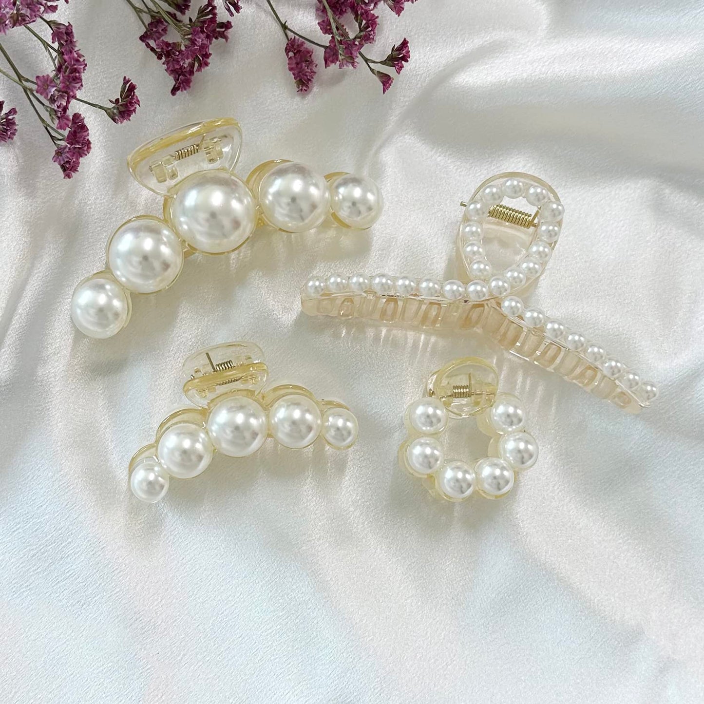 Mehayi 4 PCS Large Pearl Hair Claw Clips for Women Girls, Hair Barrette Clamps for Thick Thin Hair, Fashion Hair Accessories Headwear Styling Tools for Party Wedding