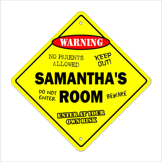 Samantha's Room Sign Crossing Zone Xing | Indoor/Outdoor | 12" Tall Kids Bedroom Decor Door Children's Name Boy Girl