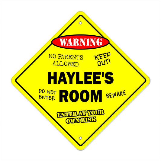 Haylee's Room Sign Crossing Zone Xing | Indoor/Outdoor | 12" Tall Kids Bedroom Decor Door Children's Name boy Girl