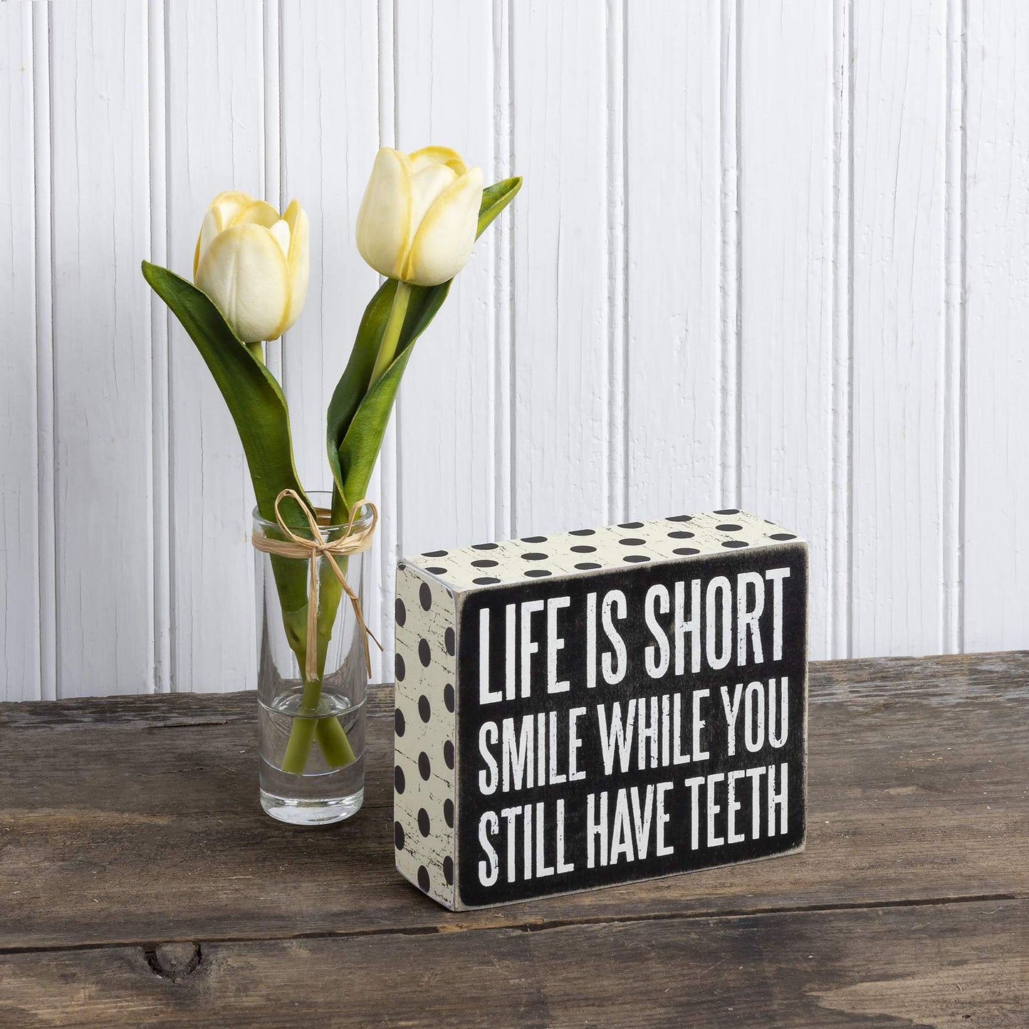 Primitives by Kathy 21238 Polka Dot Trimmed Box Sign, 4" x 5", Life is Short