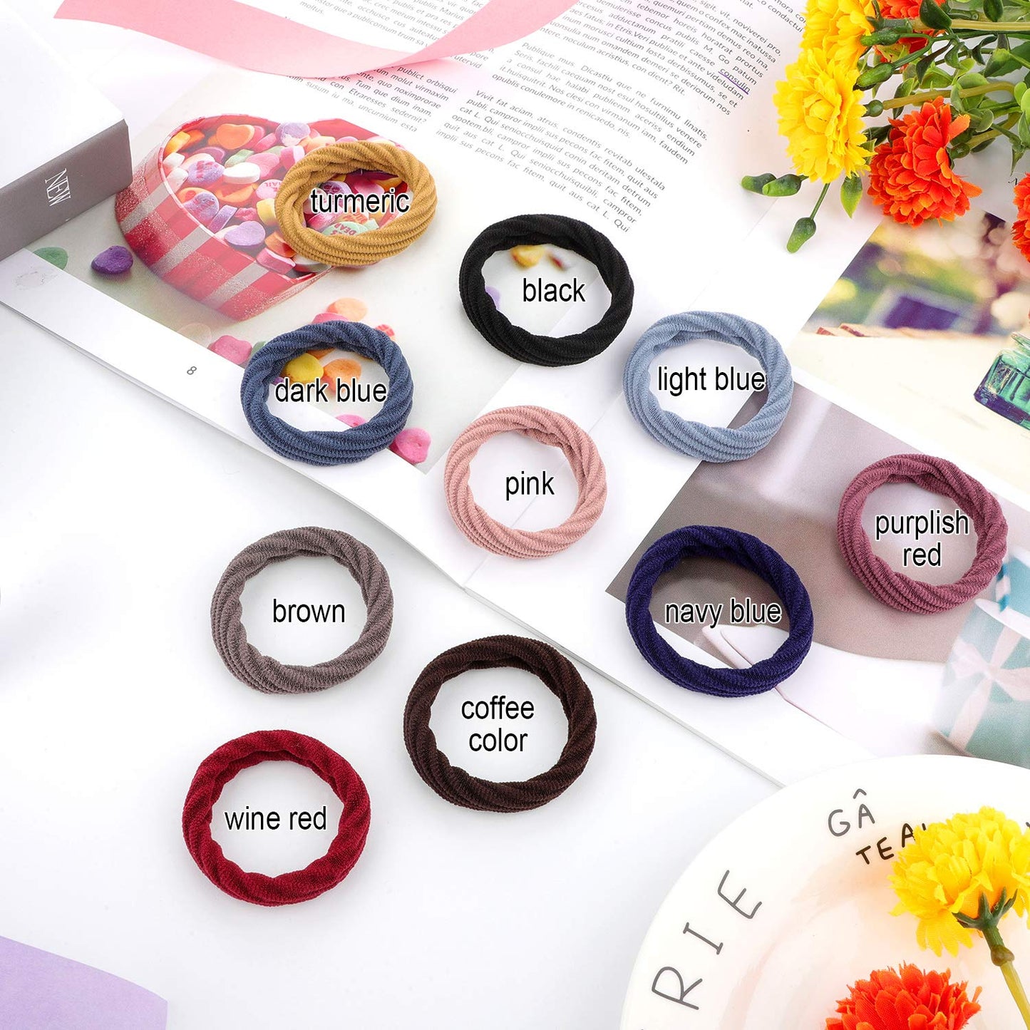 Seamless Hair Ties - 60 Cotton No-Crease Ponytail Holders for Thick Curly Hair