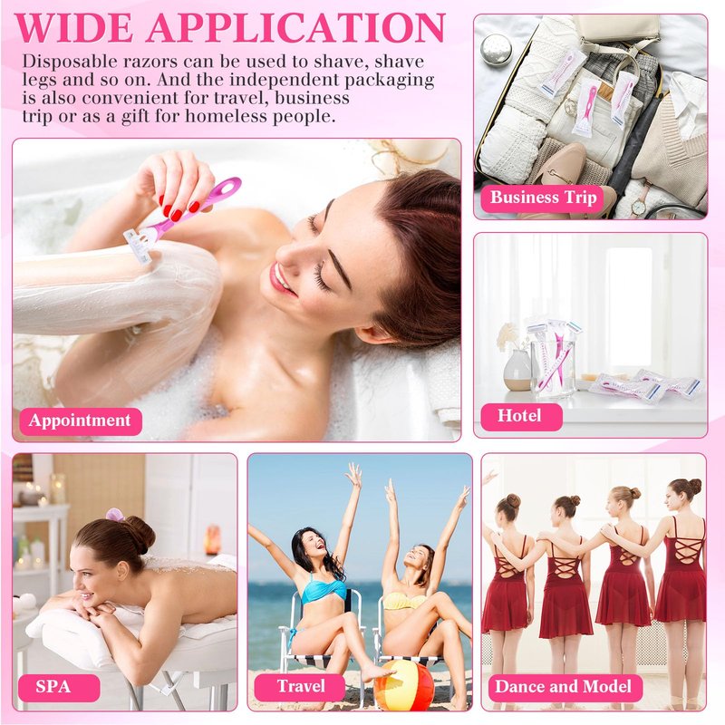Leriton 72 Count Women's Disposable Razors Blades Bulk 3 Blade Razors for Women Disposable Head Razor Sensitive Skin Razor Comfortable Shave for Bathing Hotel Travel