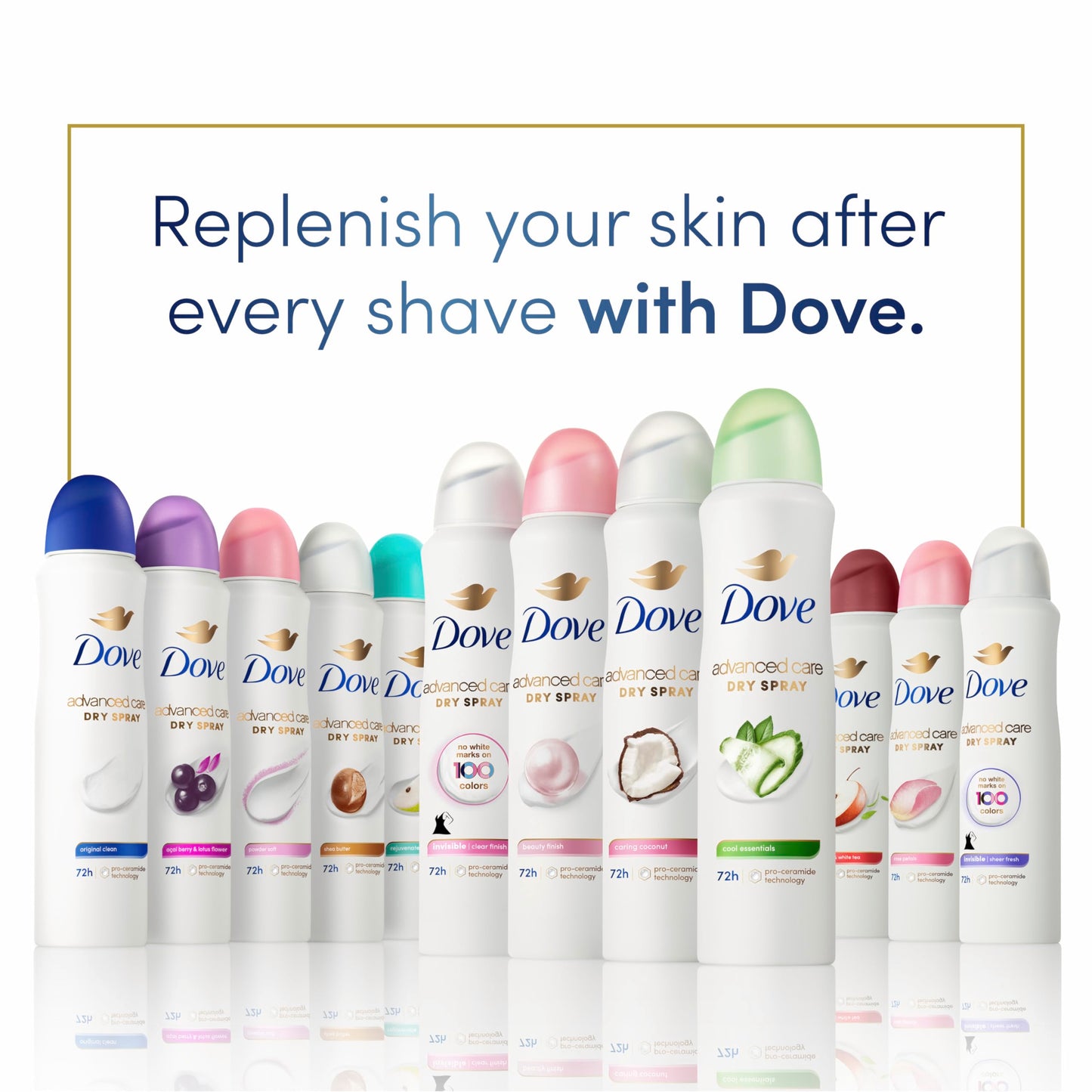Dove Advanced Care Antiperspirant Deodorant Dry Spray Cool Essentials 4 Count Antiperspirant deodorant for helping your skin barrier repair after shaving With Pro Ceramide Technology 3.8 oz