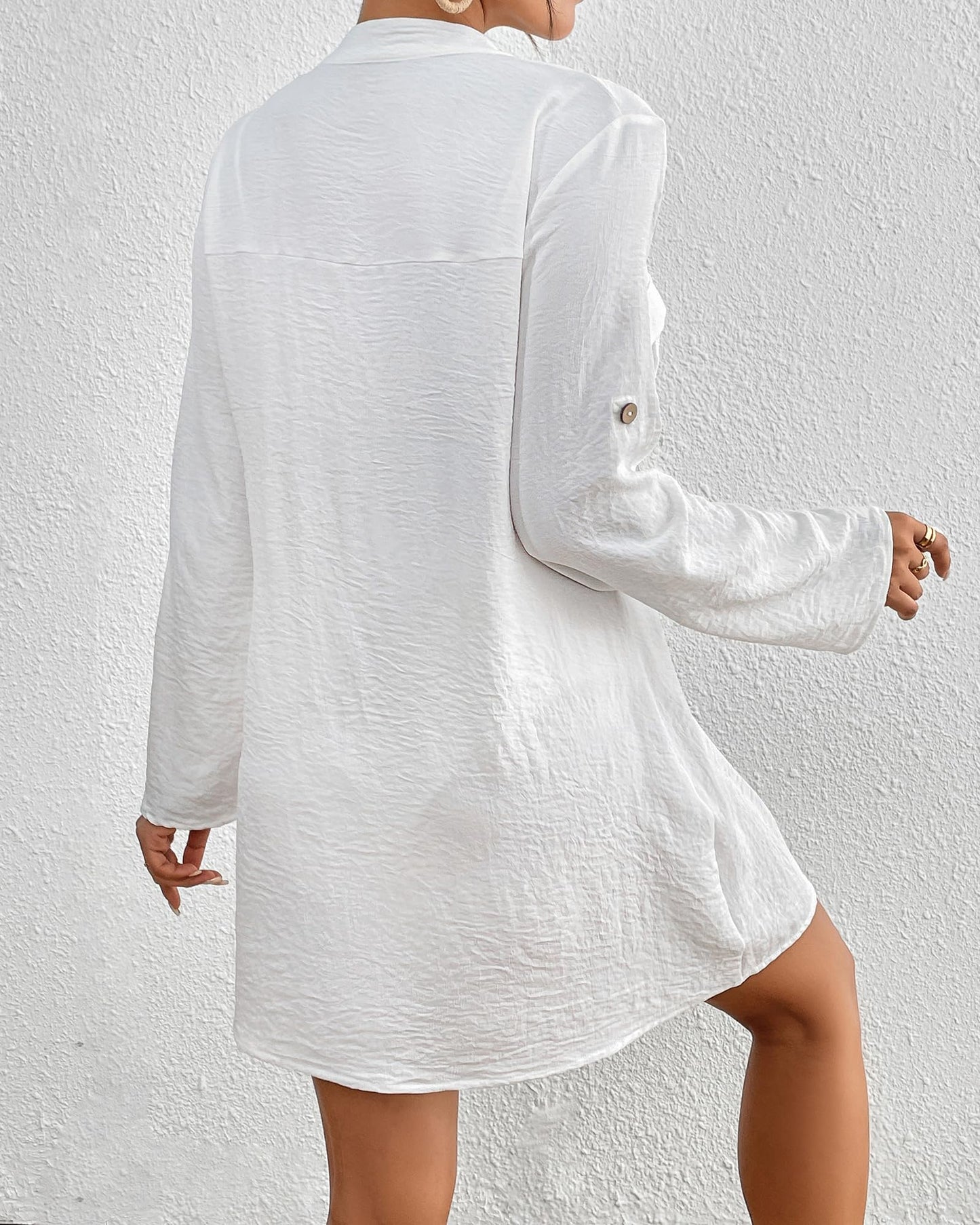 Bsubseach Swimsuit Coverup for Women Long Sleeve Shirt Dress Button Down Bathing Suit Cover Up Top White XXL