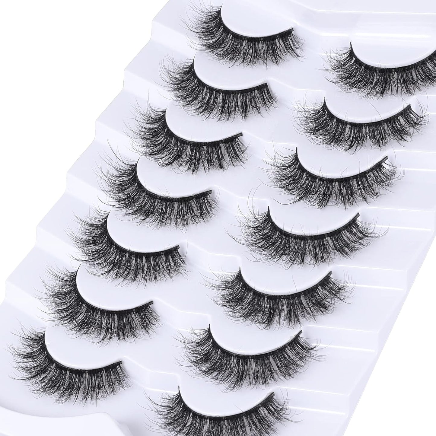 Lashes Eyelashes 8D Fluffy False Eyelashes Wispy Faux Mink Lashes Light Weight Fake Eyelashes Cat Eye Lashes 7 Pairs Pack, Black
