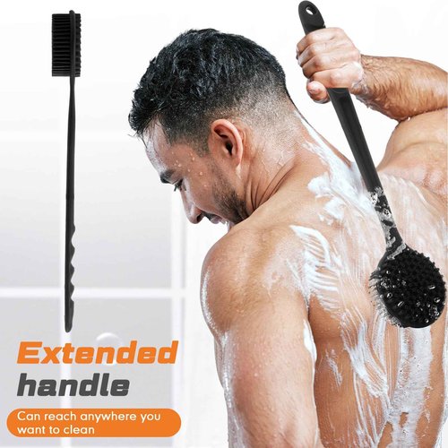 Sunnyray 4 Pack Scrubber Anti Slip for Shower, 15 Inch Soft Silicone Bath Body Brush Back Scrubber with Long Handle, Improved Skin Health Can Produce Foam for Men and Women, Black