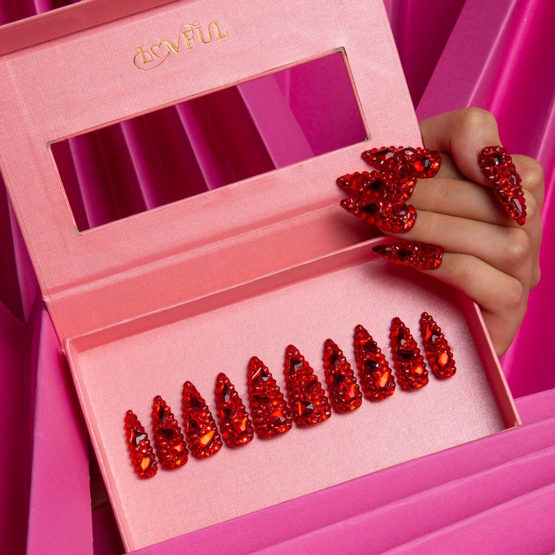 LOVFUL Press on Nails FROZEN | Handmade with Full Covered Crystals | Reusable Full Cover Nails | Stiletto Classic Regular 1.3 in | H319-L