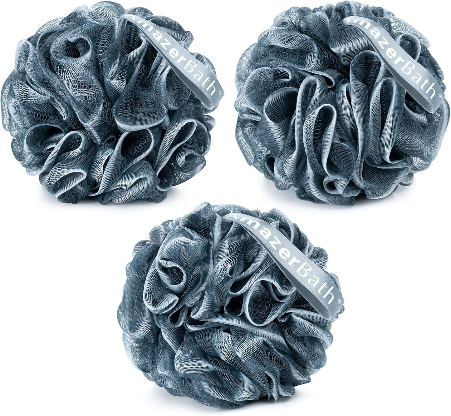 AmazerBath Loofah Sponge, Shower Loofah for Men and Women - Body Scrubber Loofa Set of 3 Classic Black & White Edge, Bath Sponge 60g/PCS