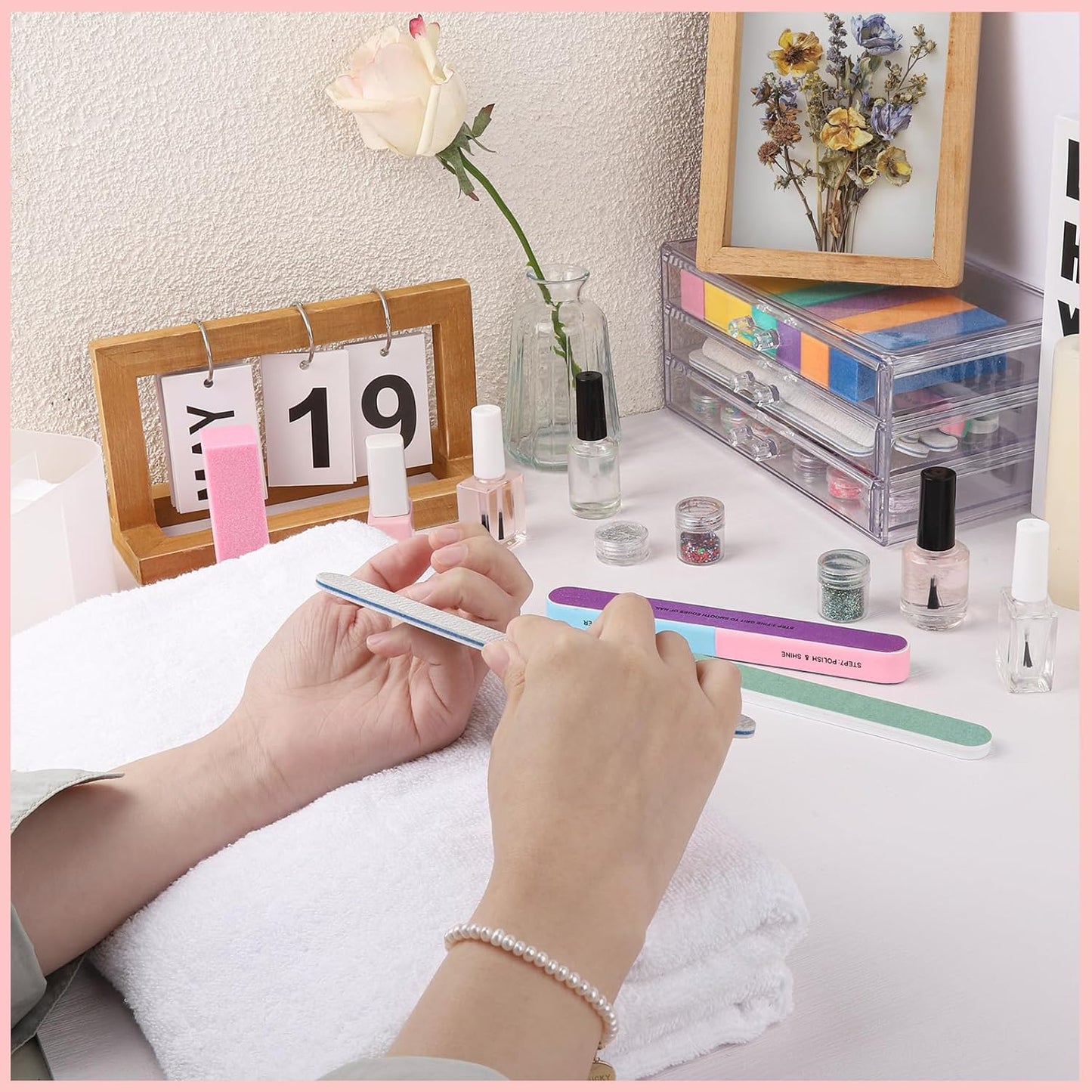 FANDAMEI Nail Files and Buffers, 20PCS Nail File Kit. Rectangular Nail Buffer Block & 100/180 Grit 7 Way Nail File & Polishing Buffer. Nail Prep Kit. Professional Manicure Nail Tools