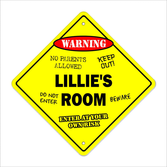 Lillie's Room Sign Crossing Zone Xing | Indoor/Outdoor | 12" Tall Kids Bedroom Decor Door Children's Name boy Girl