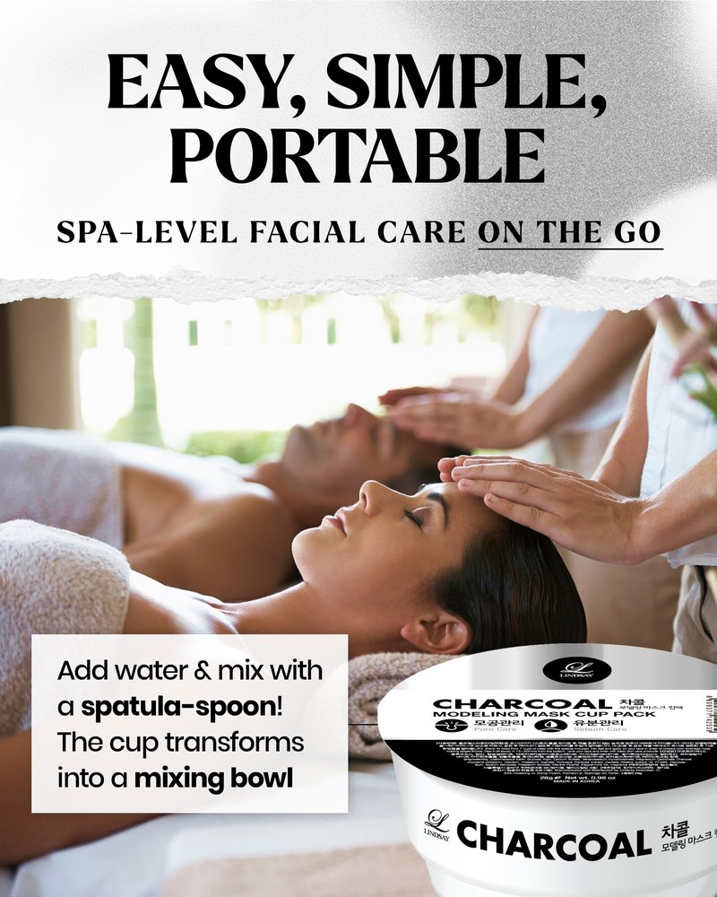 LINDSAY Charcoal Modeling Mask Cup Pack - Korean Skin Care Face Mask Modeling Pack – Single-Use Deep Pore Cleansing Face Mask w/Spatula Spoon – Spa Facial Peel-off Mask (6 ea, 0.36 lb)