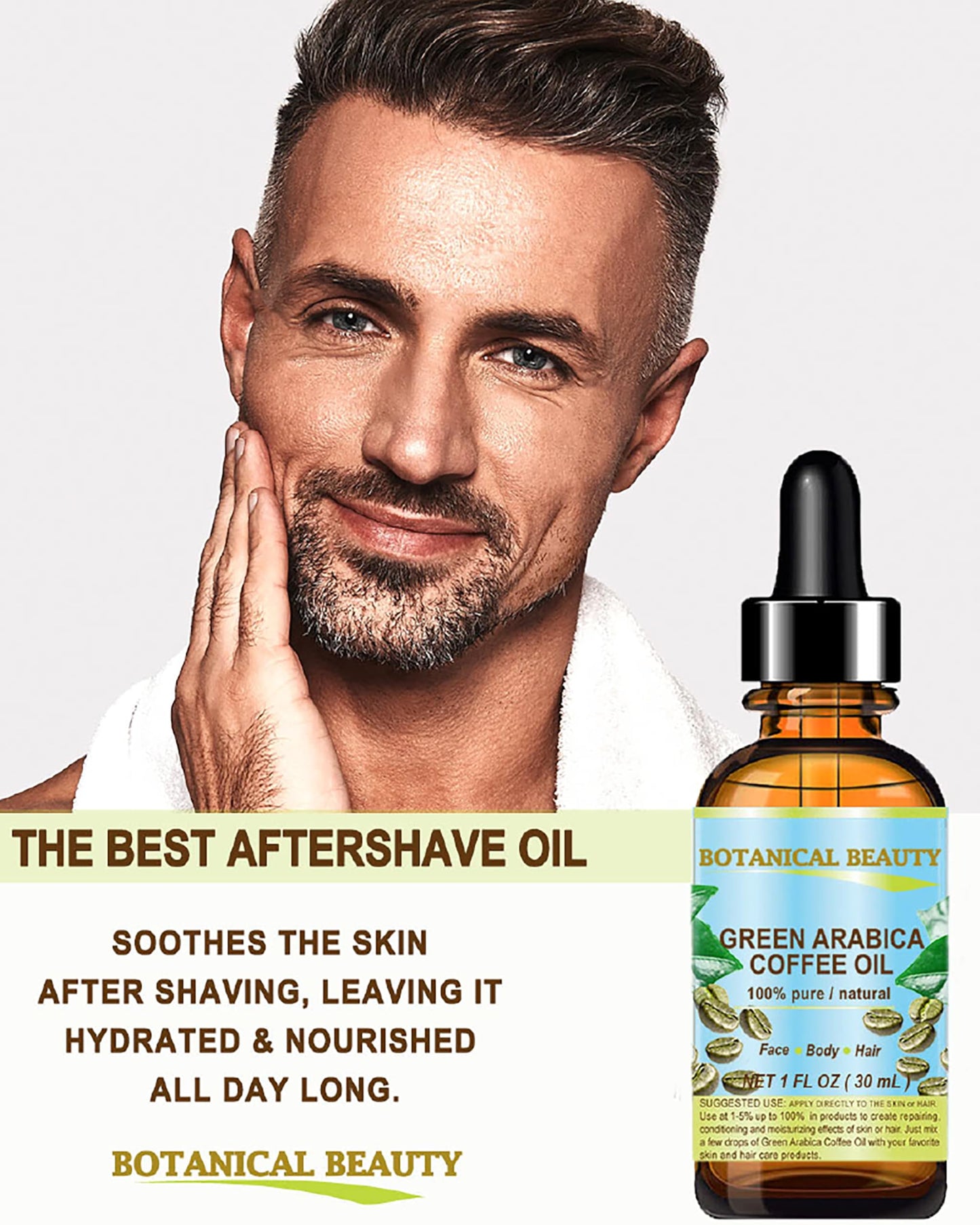 Botanical Beauty GREEN ARABICA COFFEE OIL Brazilian 100% Pure Virgin Unrefined for Face, Skin, Hair, Lip, Nails. Anti - Aging Face Oil (2 Fl Oz)