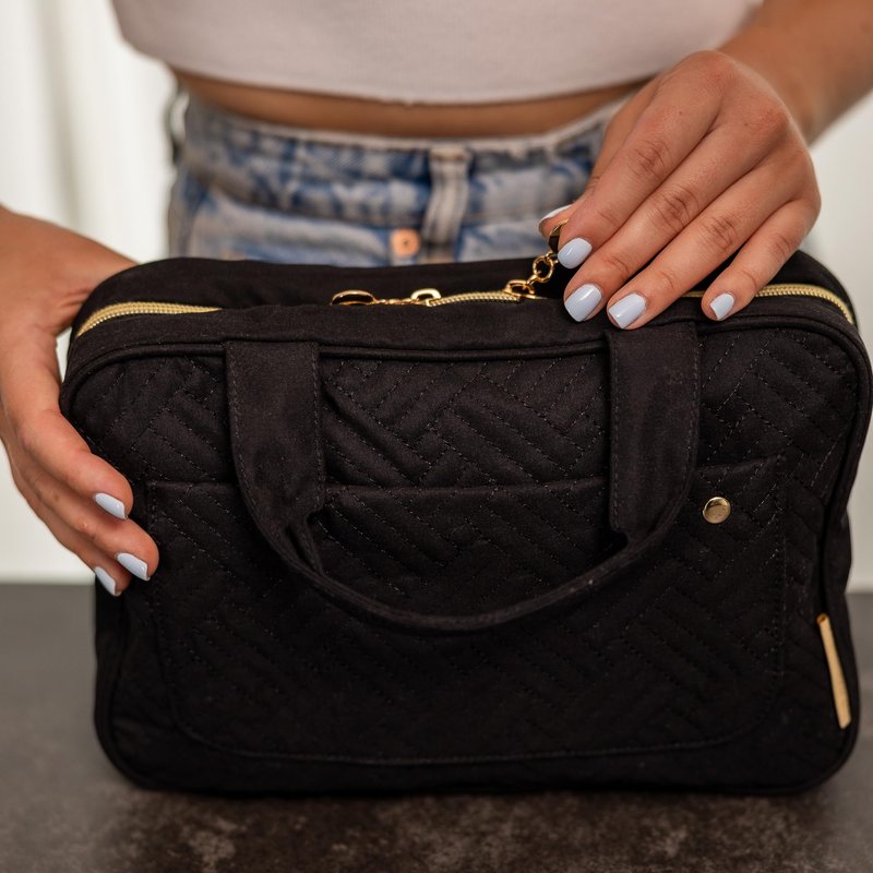 Carrywell (Not Made In China) Toiletry Bag Travel Bag with Hanging Hook, Makeup Organizer Case, Water-Resistant Cosmetic Bag For Full-size Containers, Toiletries, Black Large+