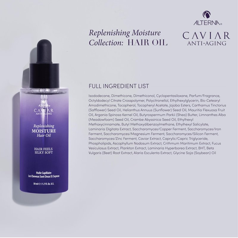 Alterna Haircare CAVIAR Anti-Aging Replenishing Moisture Hair Oil 1.7 oz | Lightweight, Revives and Nourishes Hair | Increased Shine and Softness | Heat Protectant and Frizz Control