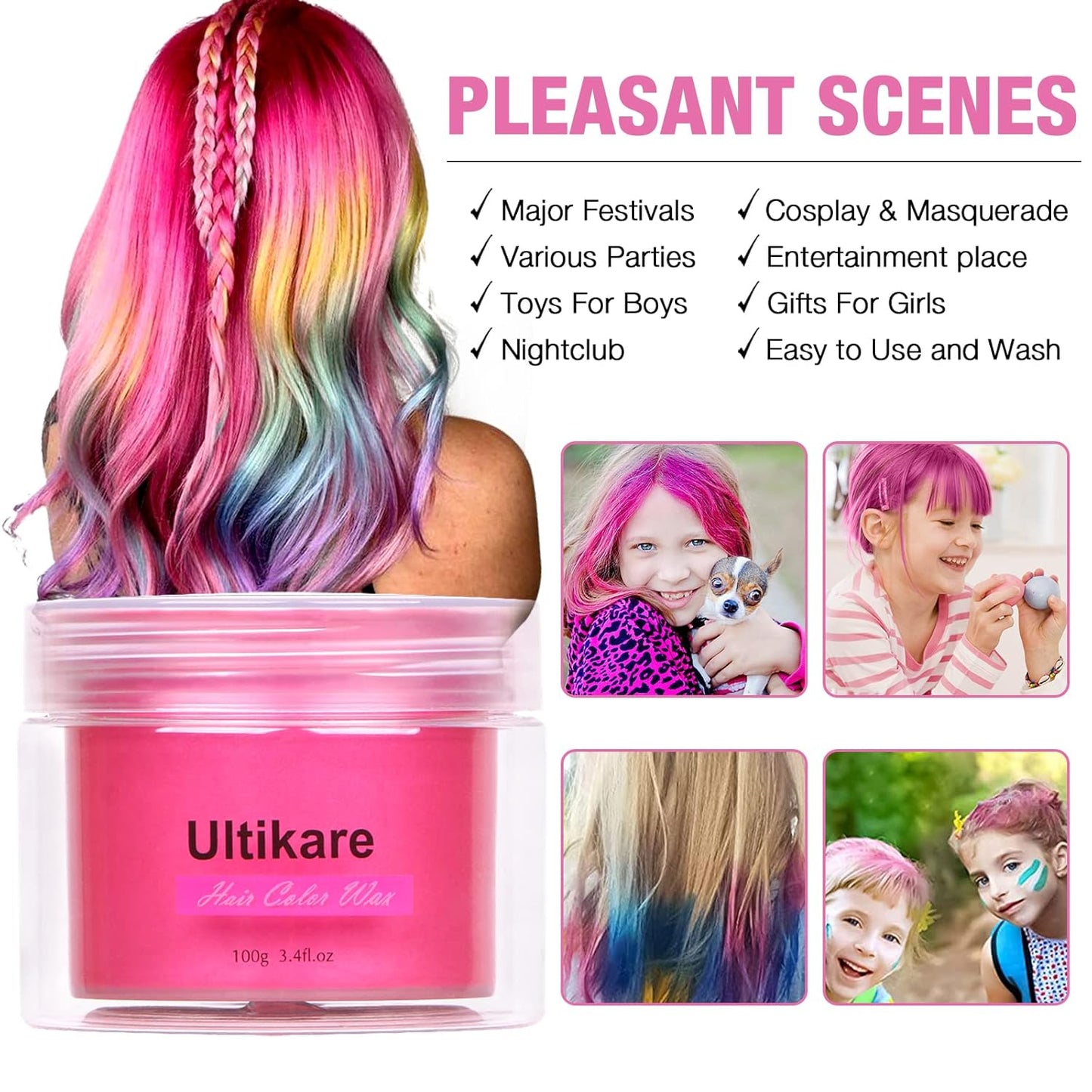 Temporary Hair Color for Kids, Ultikare Orange Hair Dye Washable Natural Hair Wax Color Chalk Mud Cream DIY Hairstyle Clay For Dark Hair Halloween, Cosplay, Party, Christmas Gift Girls 3.4 Fl Oz