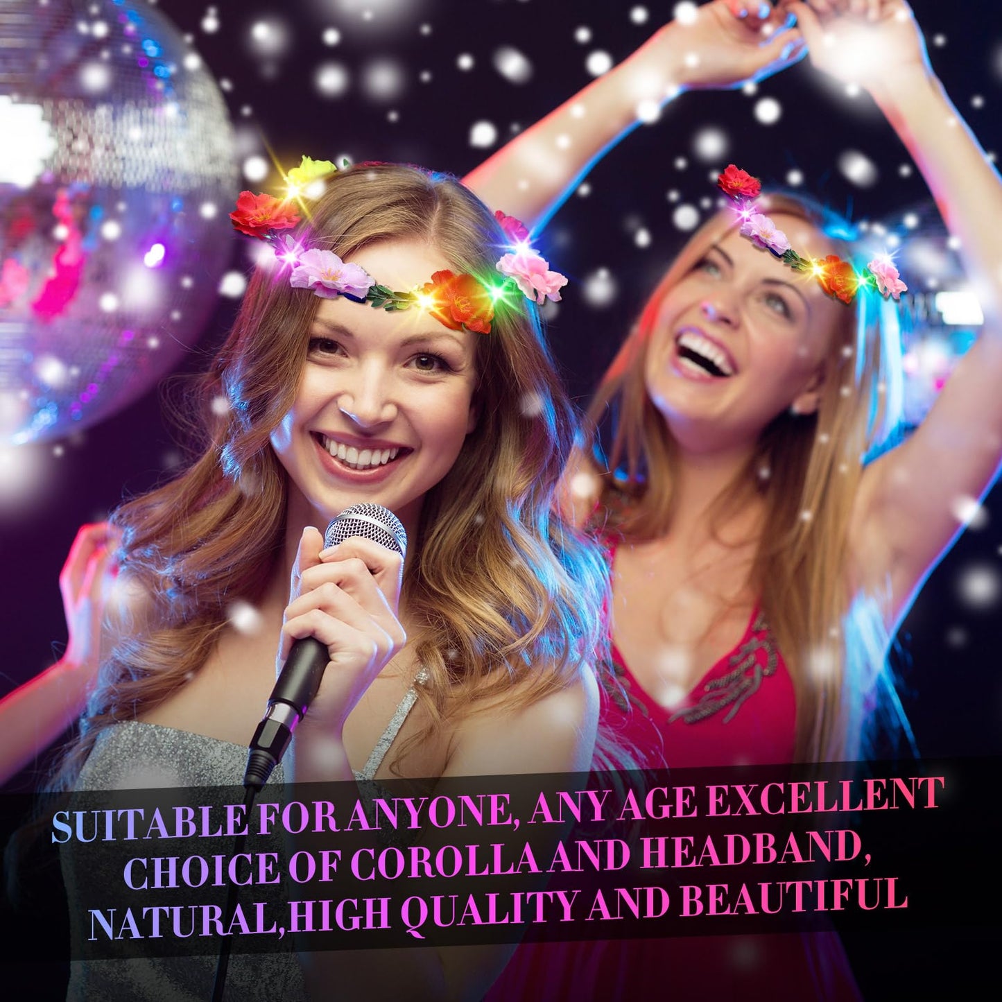 Syhood Summer Party Favor, 50 Pcs LED Flower Crowns Headbands, Light up Flower Crowns for Women, Glow in the Dark Headband for Cinco De Mayo Wedding Birthday Cosplay Princess Party Favors(Peony)