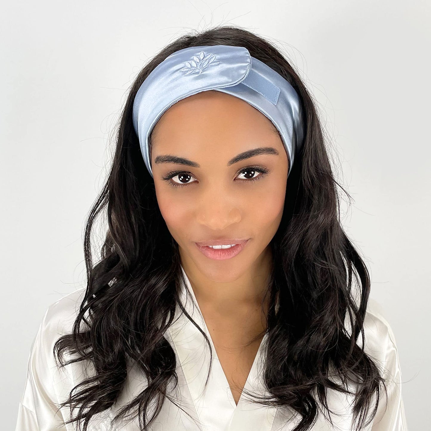 Mulberry Park Silks Glam Band - Spa Headband for Face Washing, Makeup Routine, Skin Care Treatments - 100% Grade 6A, 22 Momme Silk - Steel Blue43.2