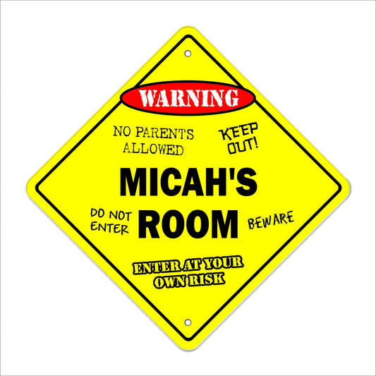 Micah's Room Sign Crossing Zone Xing | Indoor/Outdoor | 12" Tall Kids Bedroom Decor Door Children's Name boy Girl