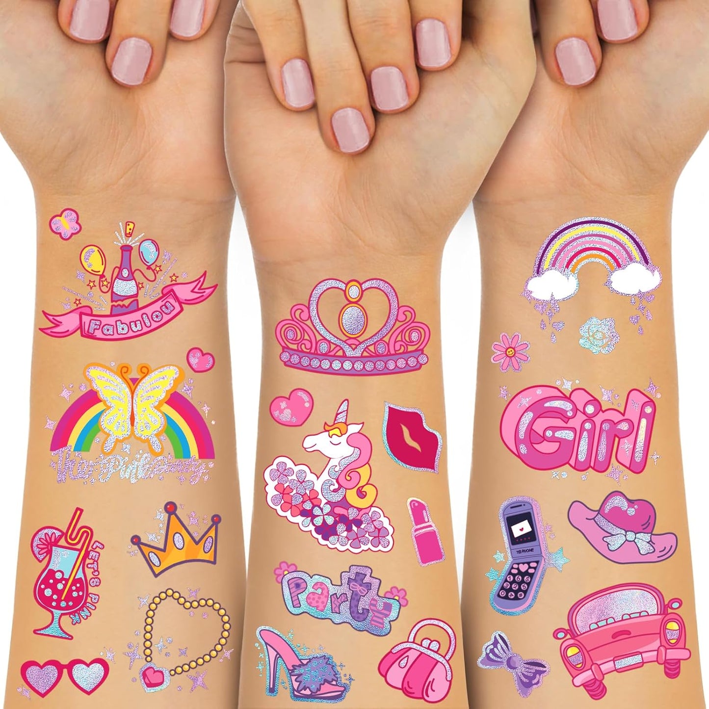 Waterproof Temporary Tattoos - 118pcs Groovy Fake Tattoo for Kids Birthday Party Supplies, Star Unicorn Smiley Rainbow Flower Candy Crown Arts and Crafts for Boys or Girls 6 7 8 9 10 11 12 years old