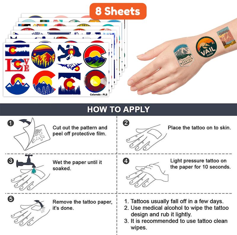 92 PCS Love Breckenridge Temporary Tattoos Stickers - Cute State Flag Themed Body Art for Kids, Waterproof Fake Tattoos for Boys Girls, Birthday Party Favors & Carnival Decorations