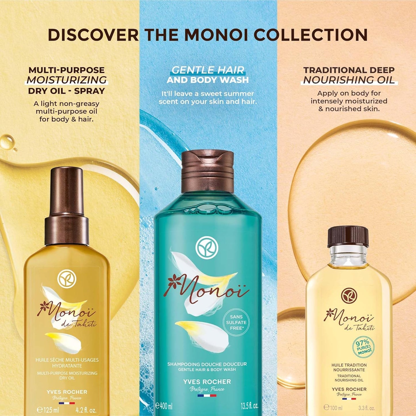 Yves Rocher Monoï Hair and Body Wash - 2 in 1 Gentle Cleanser | 13.5 fl oz
