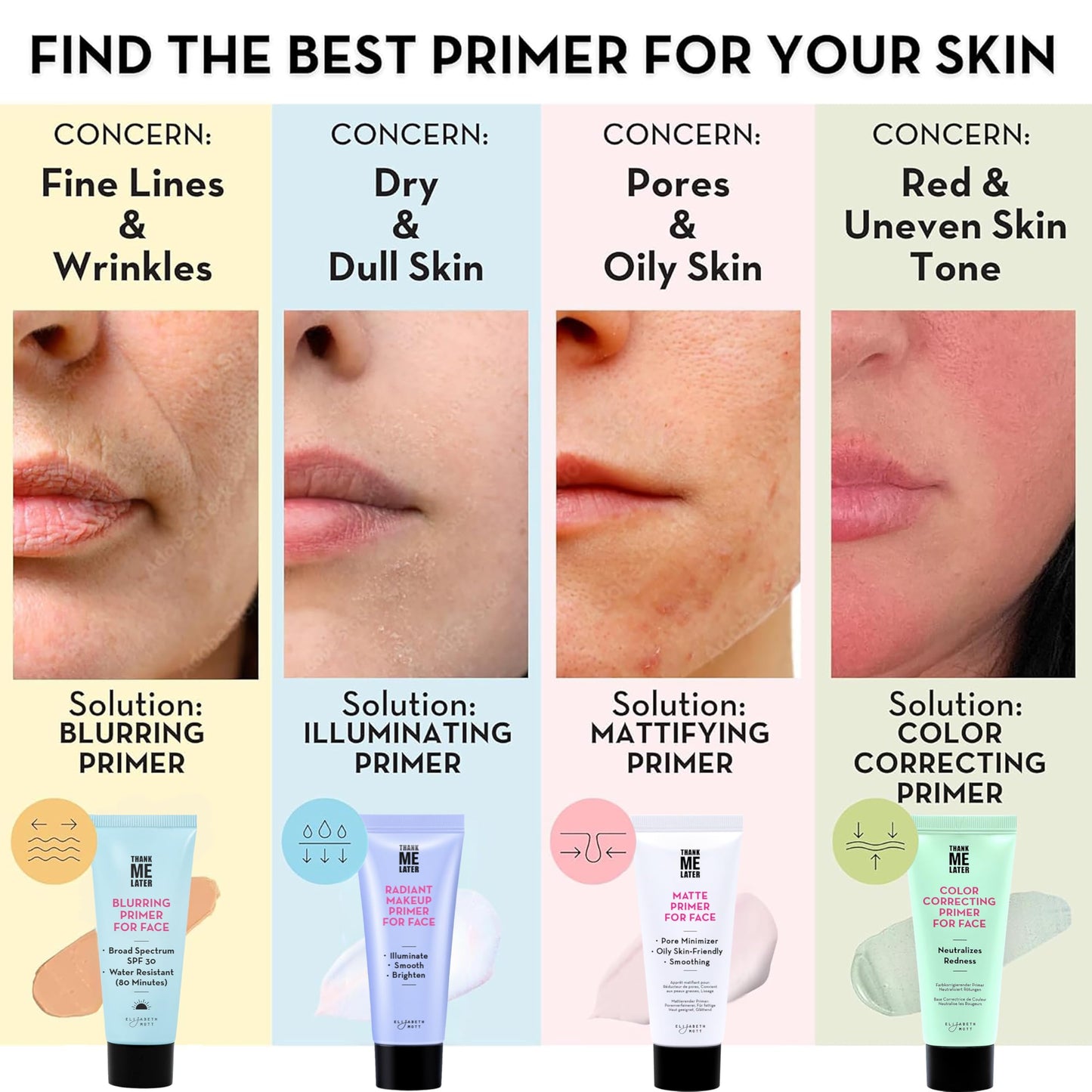 Elizabeth Mott Thank Me Later Blurring Face Primer SPF 30 – Lightweight, Hydrating Makeup Primer - Smooths Fine Lines & Wrinkles for a Soft-Focus Finish – Mineral-Based, Cruelty-Free Formula – 30g