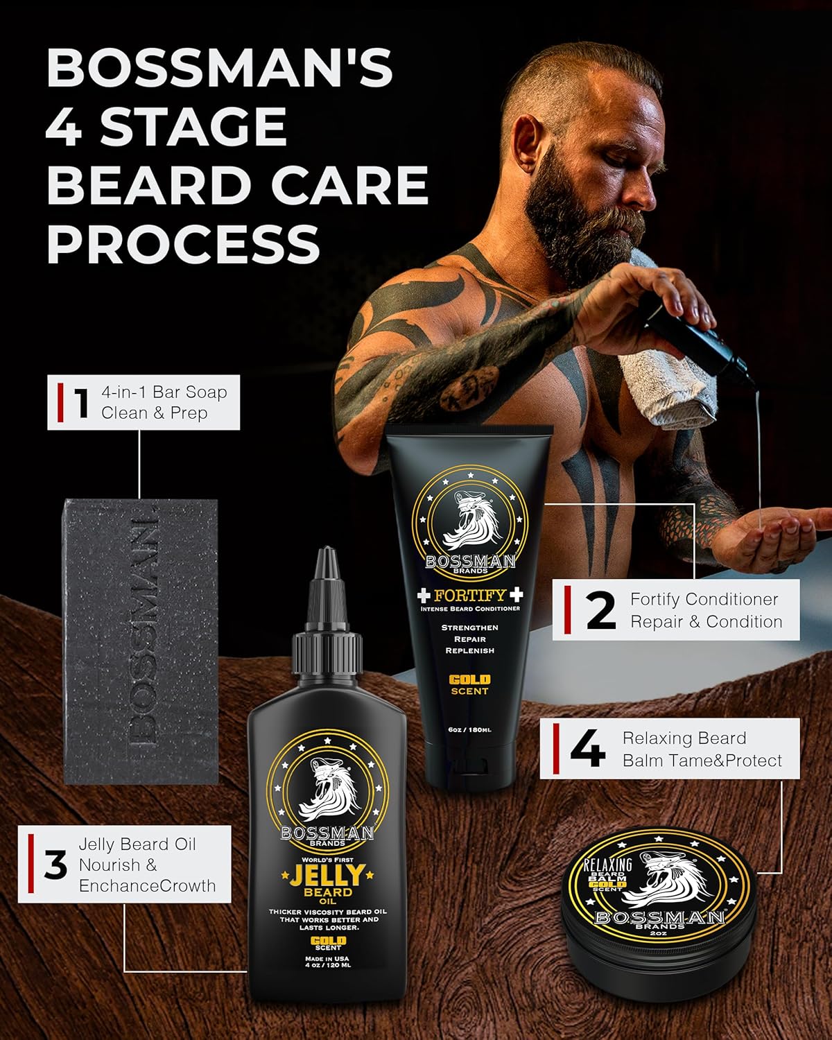 Bossman Jelly Beard Oil for Men - Softens & Moisturizes | 3 Pack, 12 oz Total, Gold Scent