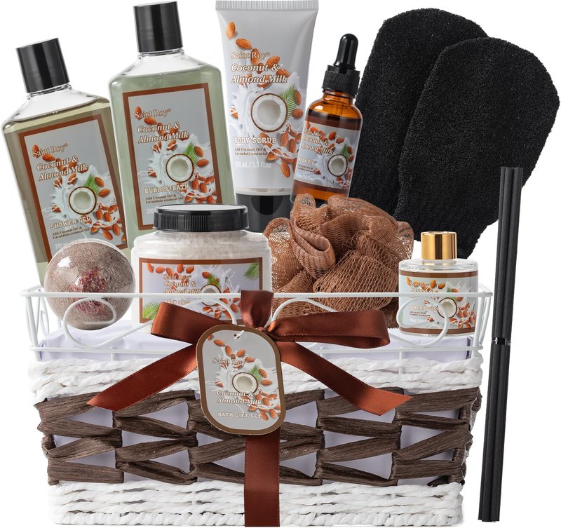 Fathers Day Gifts for Dad, Coconut Almond spa kit, Bath and Body Gift Basket for Women & Men Spa Gift Basket,Large Bath Gift Set With Fragrant Lotion, Home Spa Kit, Self-Care Gift, Diffuser
