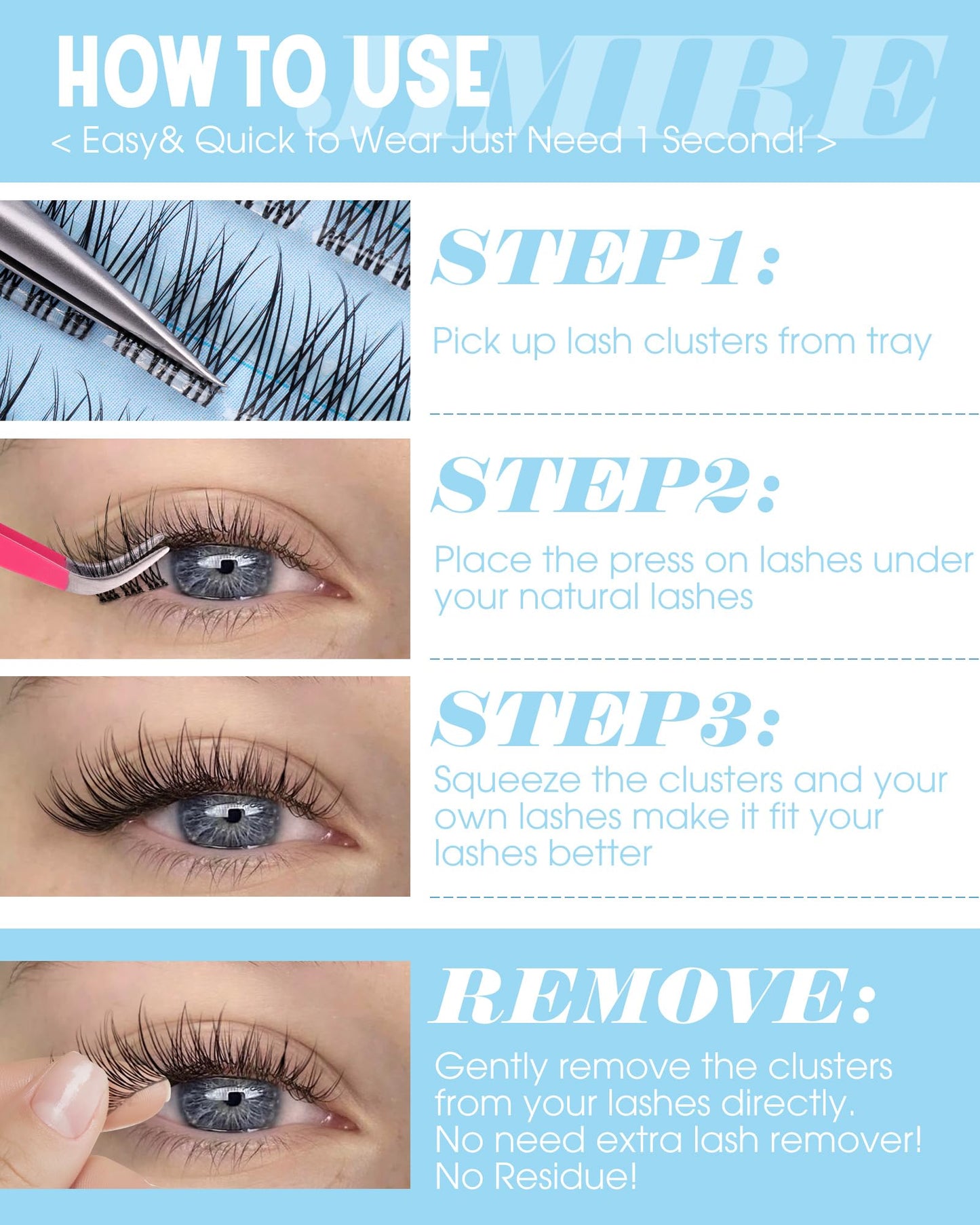 JIMIRE Natural Self Adhesive Eyelashes Wispy Pre Glued Lash Clusters No Glue Needed Press on Lashes Reusable Self Adhesive Lash Clusters Easy to Apply 9-12MM 108Pcs Pack
