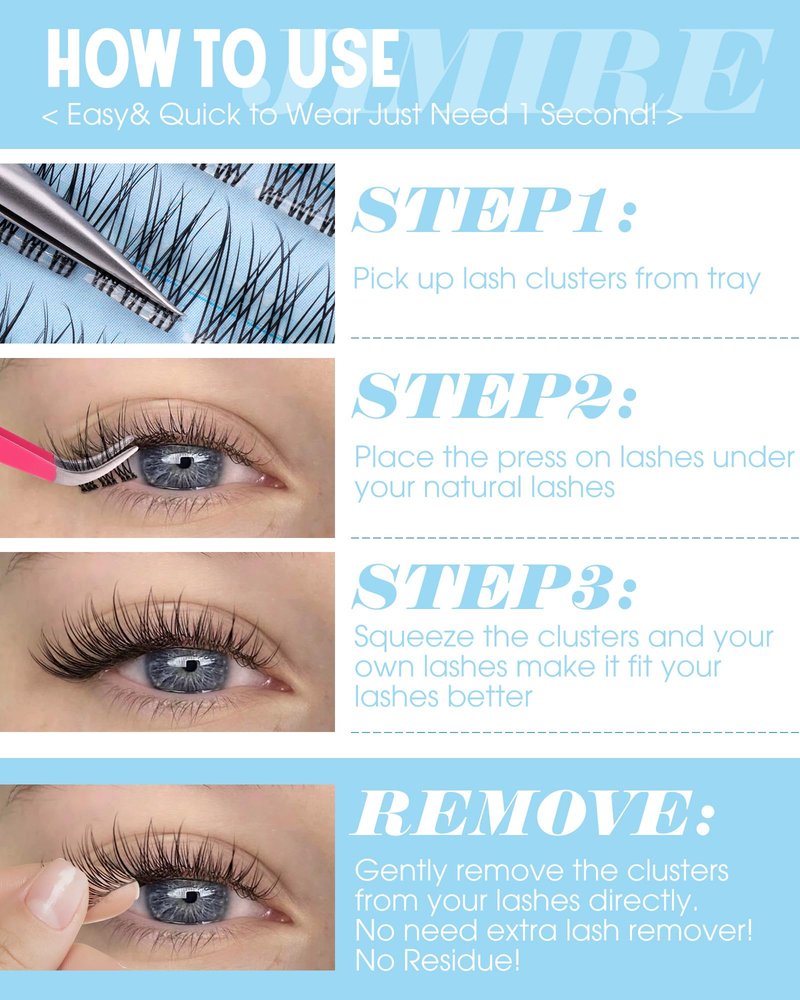 JIMIRE Natural Self Adhesive Eyelashes Wispy Pre Glued Lash Clusters No Glue Needed Press on Lashes Reusable Self Adhesive Lash Clusters Easy to Apply 9-12MM 108Pcs Pack