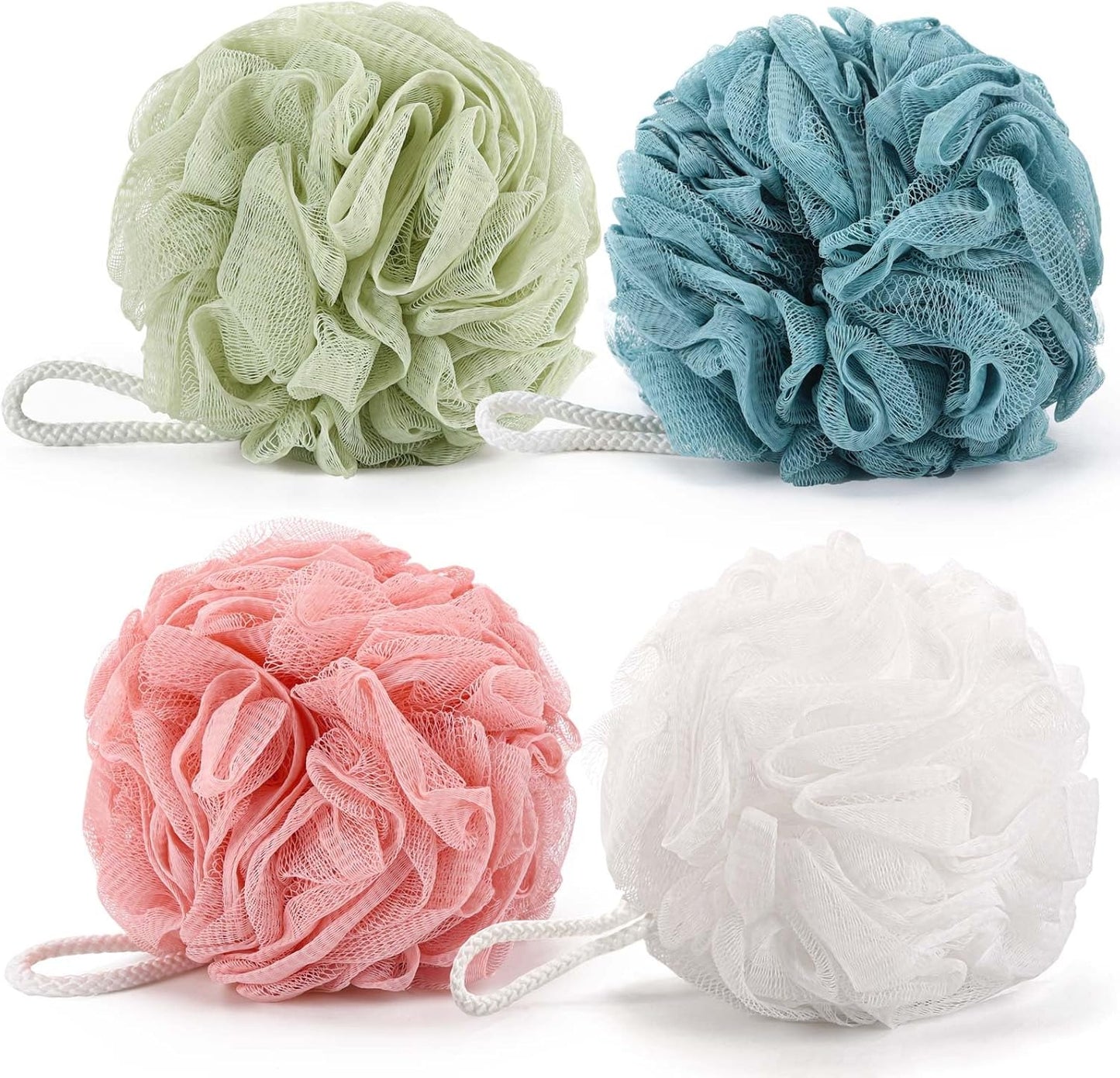 BTYMS Loofah Sponge 60 Gram Shower Pouf Bath Scrunchies Shower Puff Exfoliating Body Wash Scrubber Bath Puffs for Washing - Set of 4