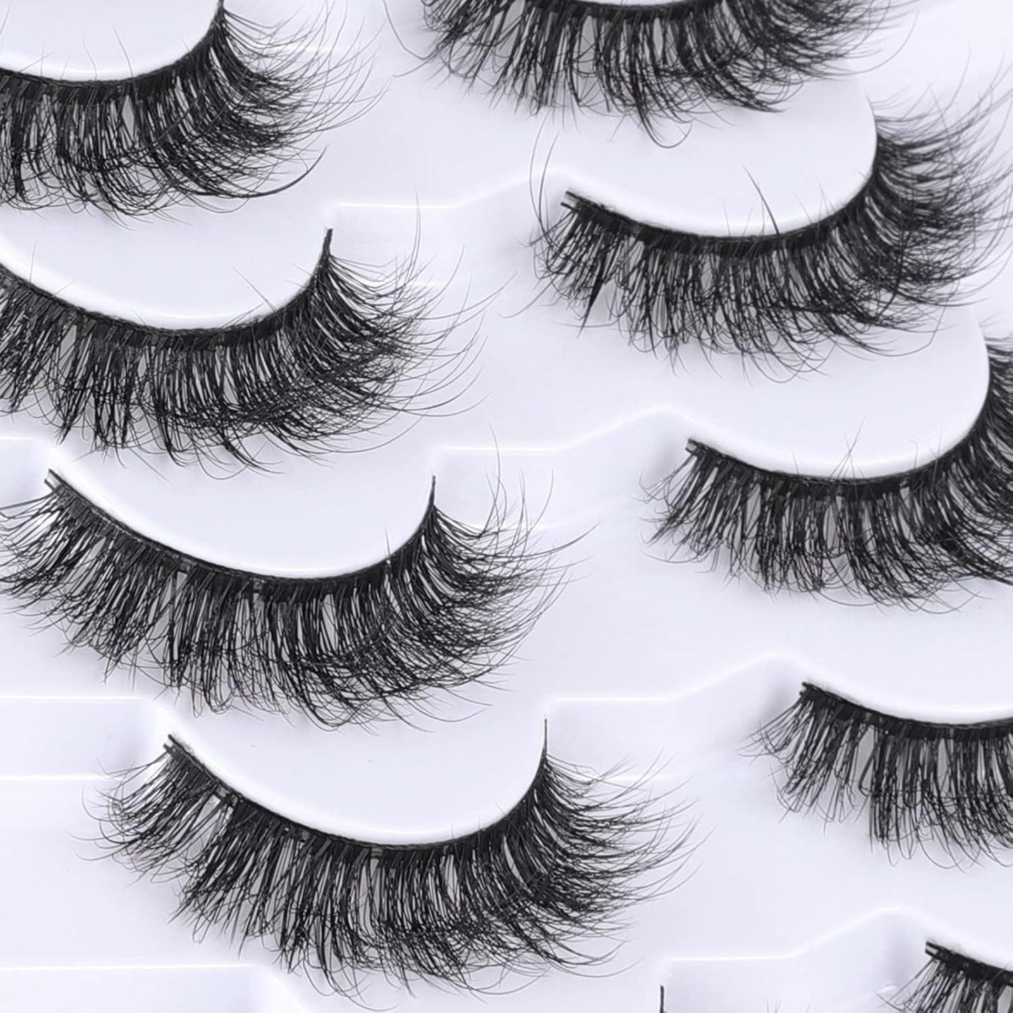 Lashes Eyelashes 8D Fluffy False Eyelashes Wispy Faux Mink Lashes Light Weight Fake Eyelashes Cat Eye Lashes 7 Pairs Pack, Black