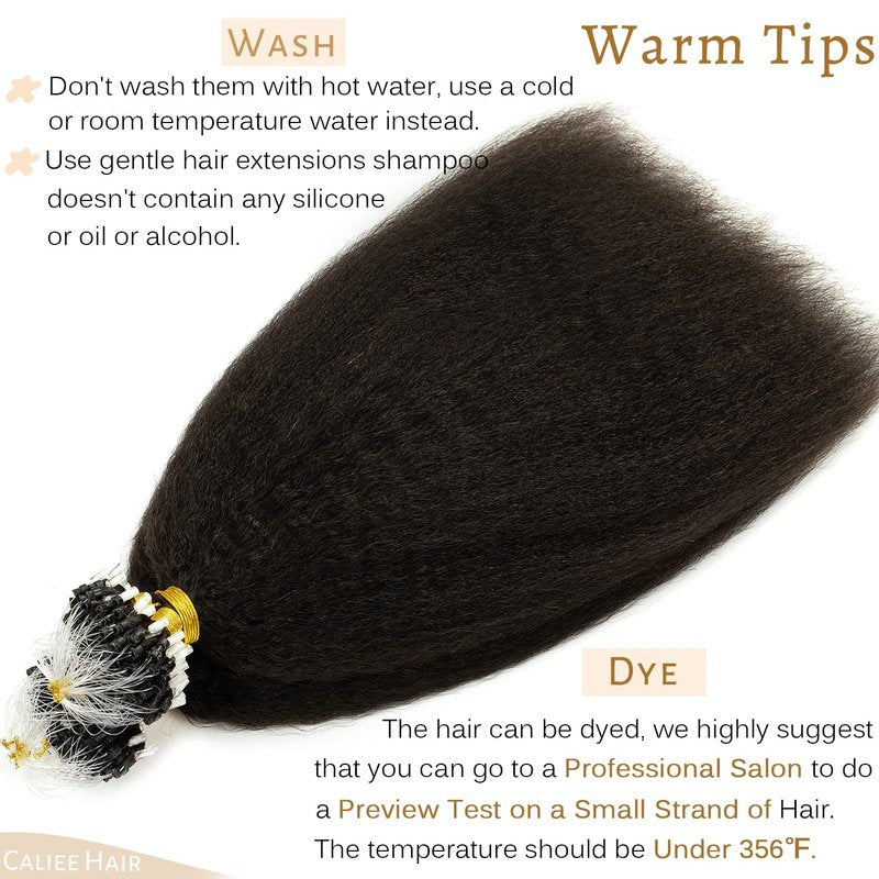 Caliee Microloop Hair Extensions Microlink Human Hair for Black Women Kinky Straight 16 Inch Micro Beads Hair Extensions Human Hair Natural Black 1B Color 50g 50s