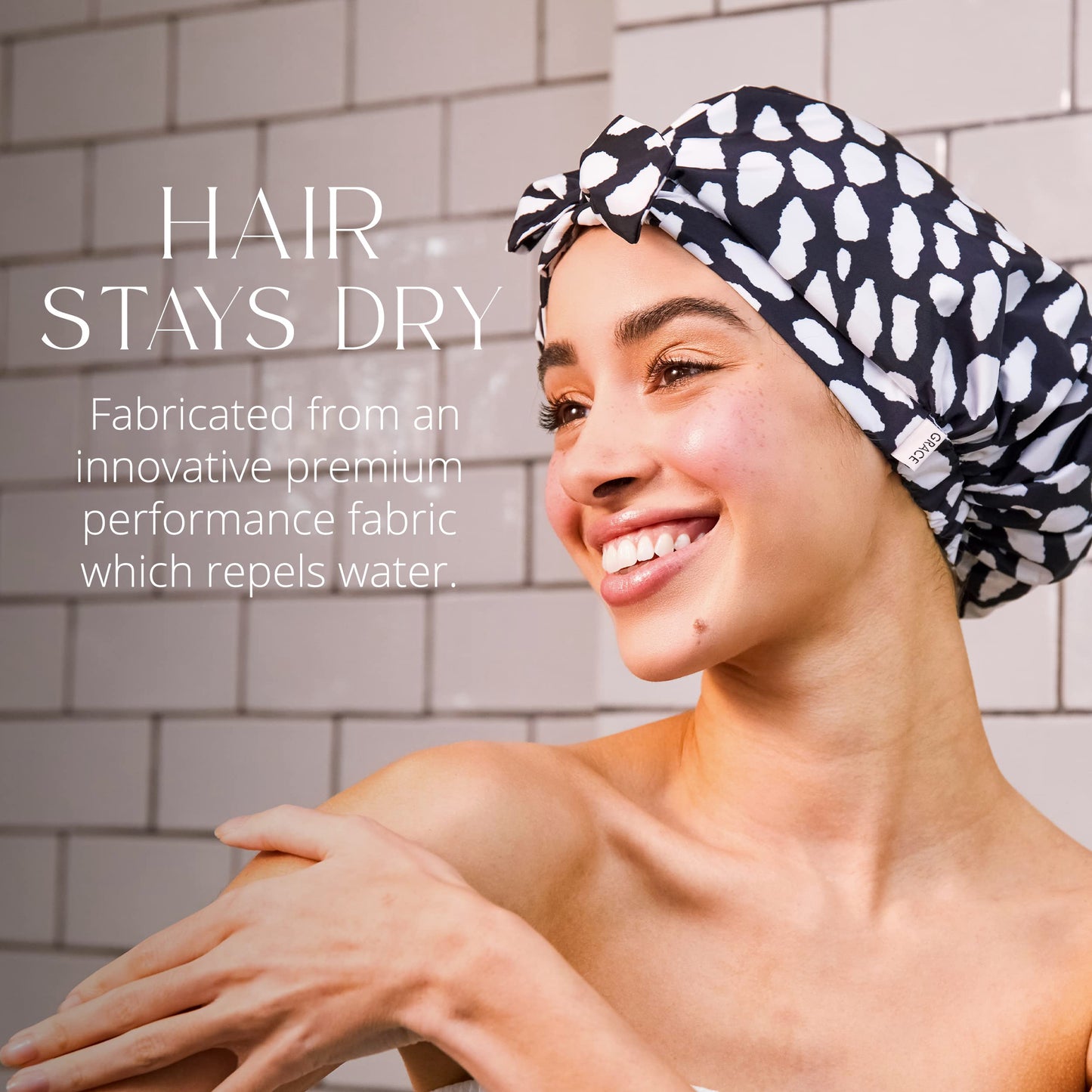 GRACE & COMPANY Luxury Shower Cap For Women - 100% Waterproof, Reusable, Washable & Breathable Shower Caps - Casablanca