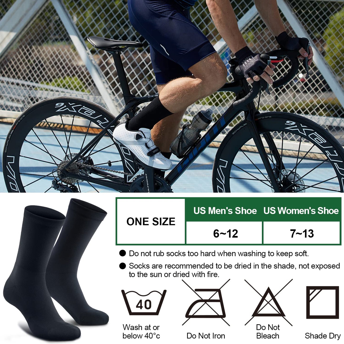 Souke Sports Crew Cycling Socks for Men and Women, Breathable Cushioned Moisture Wicking Athletic Compression Socks