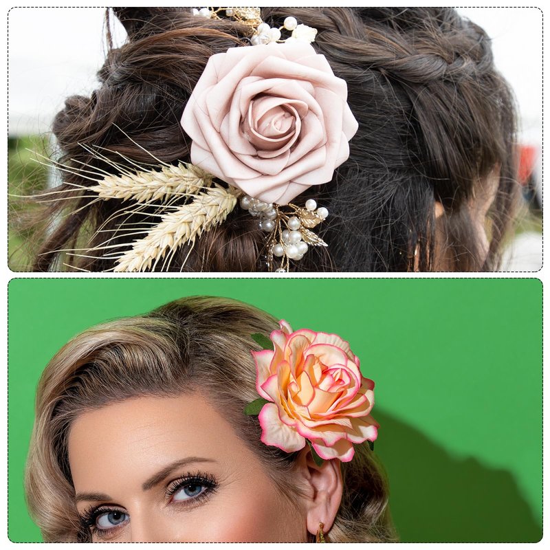 MECCANIXITY 30 Pcs Rose Flower Hair Clips 4 Inch Flower Hair Pins Flower Brooch for Women Hair Accessories Yellow