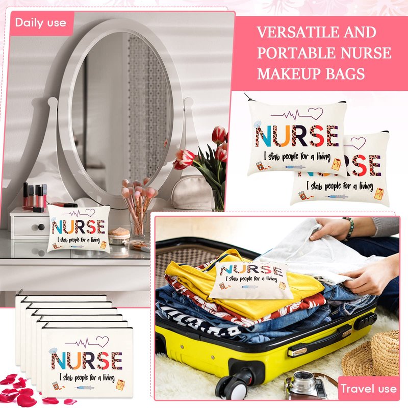 LEIFIDE 24 Pieces Nurse Makeup Bags Nurse Appreciation Gift for Women, Canvas Cosmetic Bag Practitioner(Cute Style)