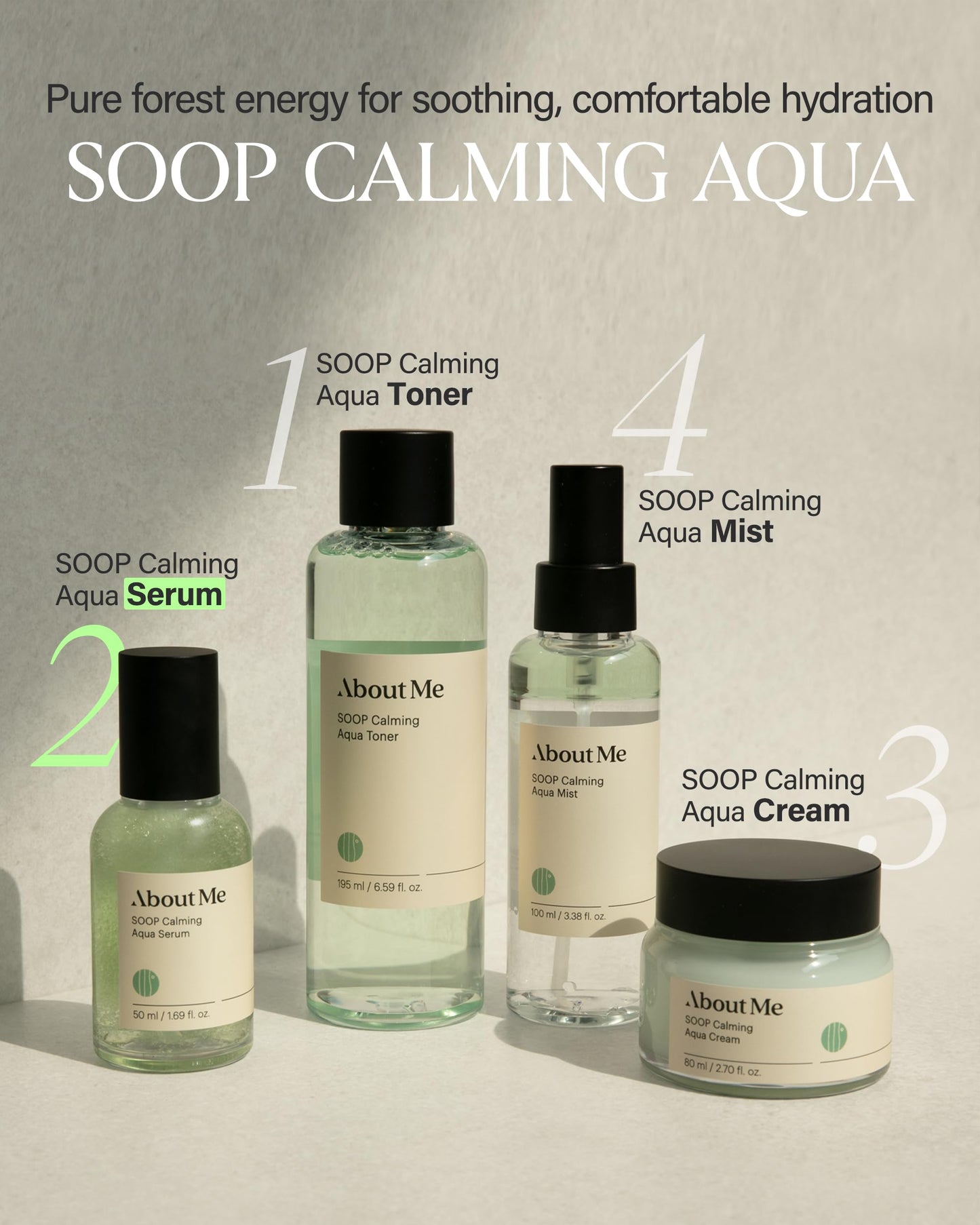 About Me SOOP Calming Aqua Serum - 53.4% Jeju Cypress Water Gel Serum with Bursting Capsules, Hydrating Face Serum for Sensitive Skin, Centella Cica & Tea Tree, Vegan Non-Sticky, 1.69 oz (50ml)