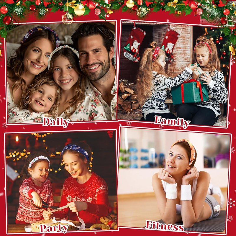 Christmas Headbands for Women - 24 Pcs Holiday Hair Accessories | Snowman, Santa, Tree & Reindeer Designs