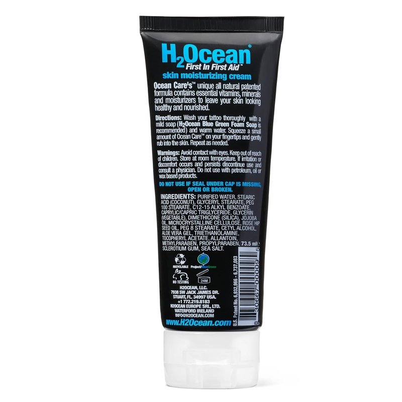 H2Ocean Tattoo Aftercare Lotion - Water-Based Sea Salt Moisturizing Cream | Fragrance-Free, Vegan | 2.5 oz (Pack of 2)