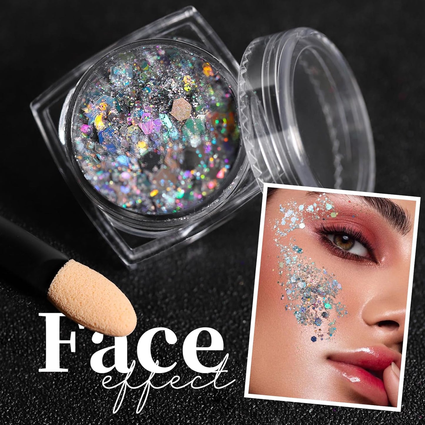 Teenitor Face Glitter Body Glitter, Clear White Body Glitter Gel, Hair Glitter Gel, 6 Shapes Rave Glitter, Mermaid Sequins Makeup Glitters Face Paint, Chunky Sparkling Glitter Gel for Women
