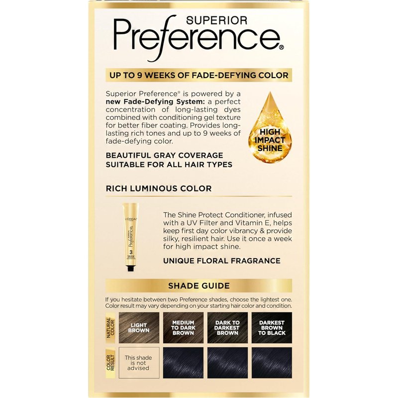 L'Oreal Paris Hair Color - Superior Preference Luminous Fade-Defying Dye | Ultimate Black, 9 Weeks of Radiance