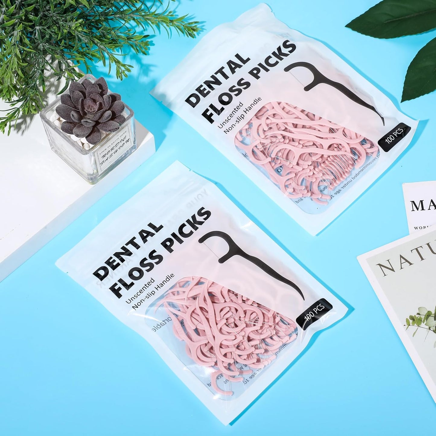 Baderke 200 Count Floss Picks Bulk Non Breakable Tooth Picks Flosser Dental Floss Sticks for Adults Teeth Cleaning Dental Flossers for Family Pack Travel(Light Green)