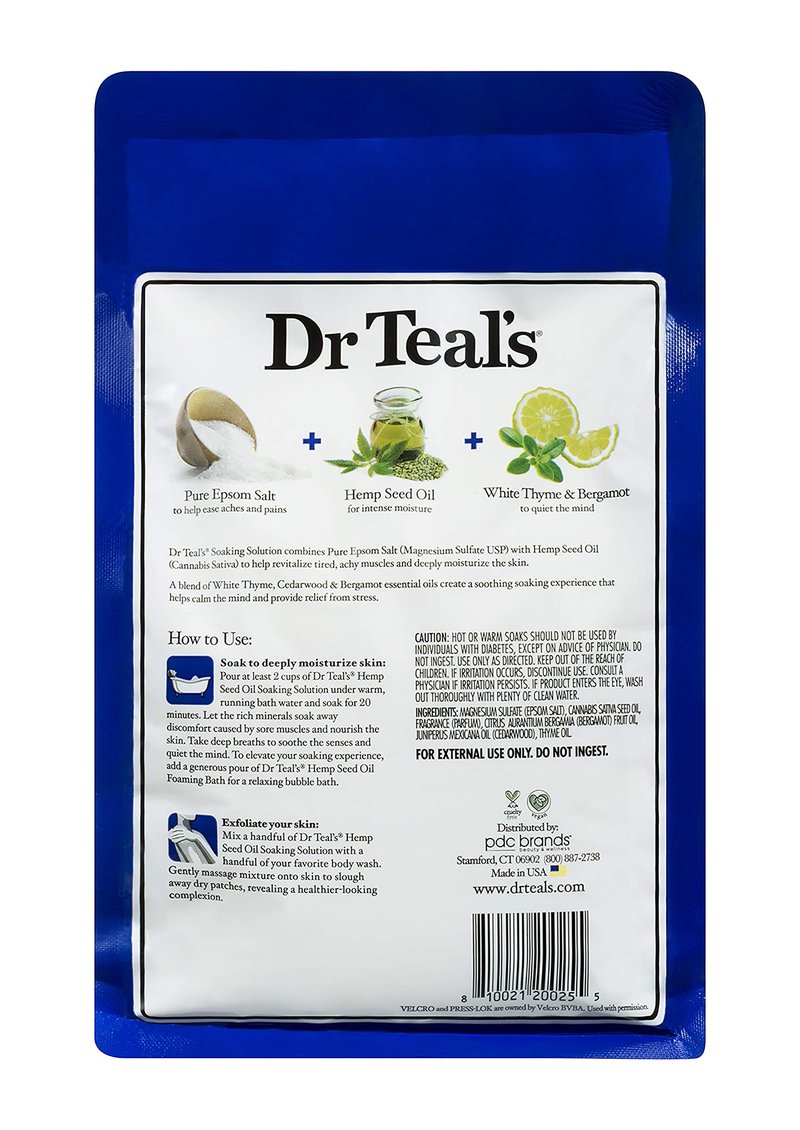 Dr. Teal's Pure Epsom Salt Soaking Solution Gift Set (2 Pack, 3lbs ea.) - Soothe & Sleep Lavender, Cannabis Sativa Hemp Seed Oil with Essential Oil Blend - Nourish Skin & Promote a Better Nights Sleep