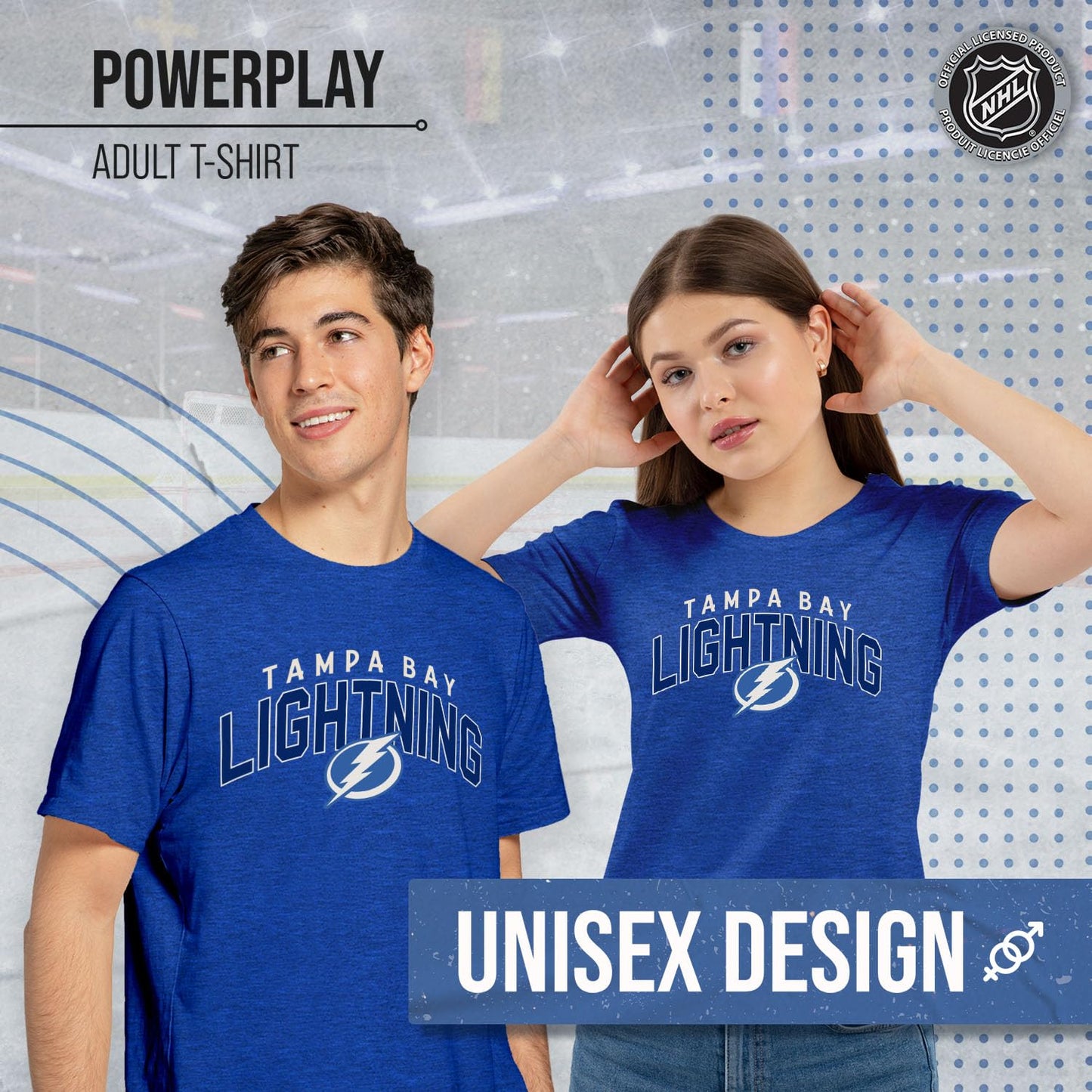 Wright & Ditson NHL Adult Powerplay Heathered Unisex T-Shirt - 100% Cotton - Tagless and Comfortable (Tampa Bay Lightning - Royal, Large)