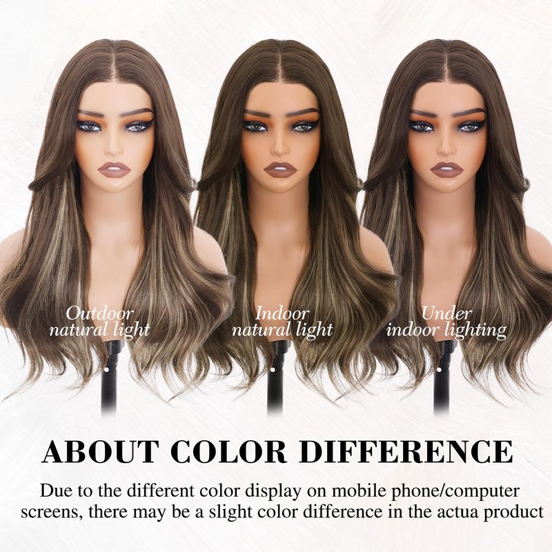 WECAN Brown Mixed Blonde Glueless Wigs Synthetic Lace Front Wigs 13x4 Pre Plucked Pre Cut Blonde Highlight Wavy Wig