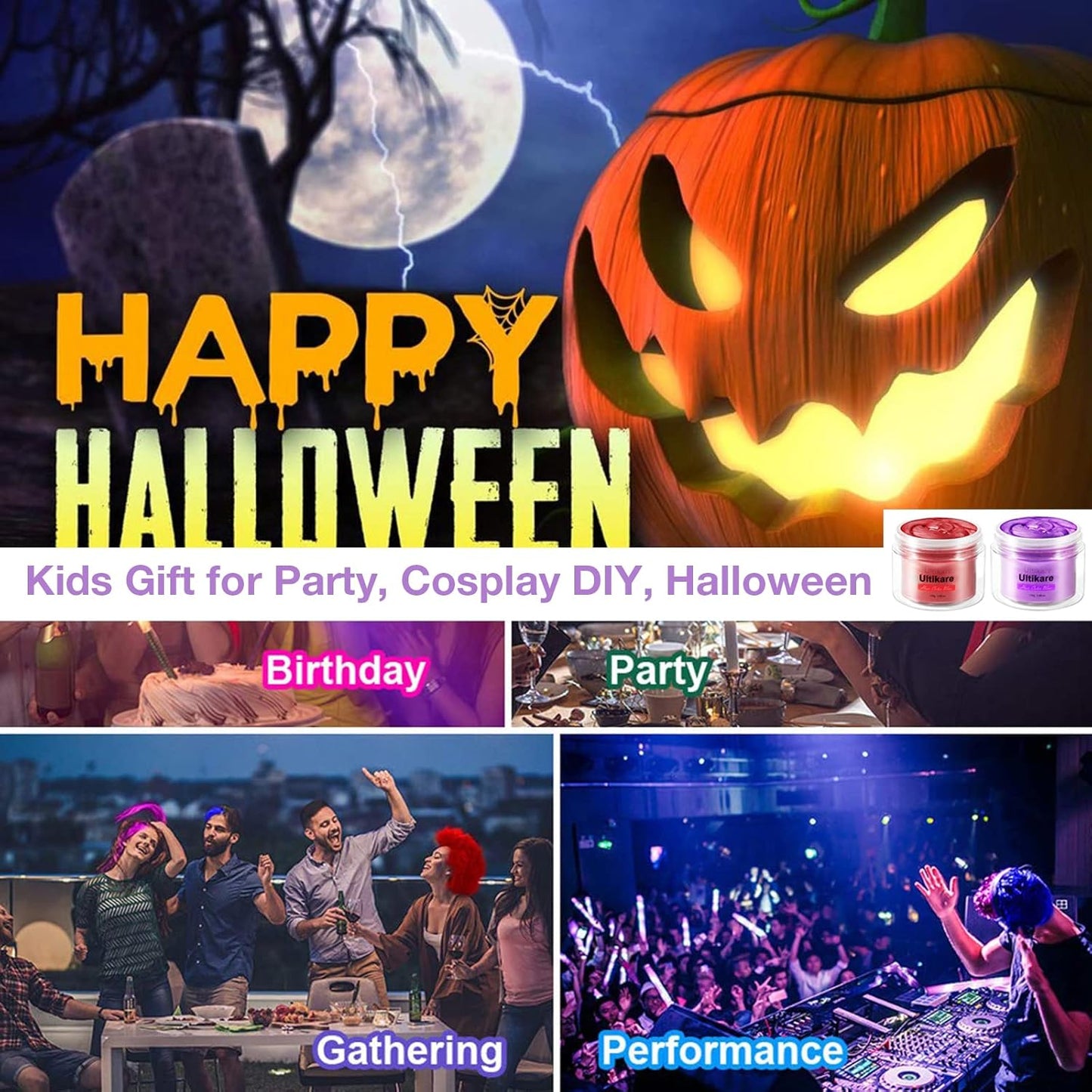 Temporary Hair Color for Kids, Ultikare Orange Hair Dye Washable Natural Hair Wax Color Chalk Mud Cream DIY Hairstyle Clay For Dark Hair Halloween, Cosplay, Party, Christmas Gift Girls 3.4 Fl Oz