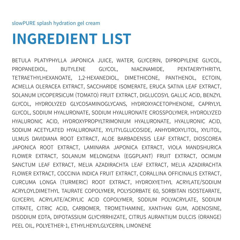 slowpure Splash Hydration Gel Cream - 65% Birch Sap, 7-Layer Hyaluronic Acid & Ectoin, Slow-aging Korean Skin Care Cooling Moisturizer for Instant Hydration and Barrier Care, 1.69 fl.oz