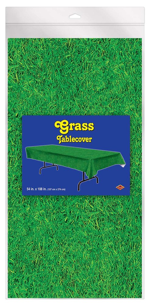 Beistle Plastic Green Grass Print Tablecloth, Lawn & Field Tablecover Accessory, Easter Supplies, Hole in One Golf Party Decorations, 108" x 54"